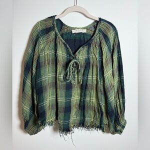 WE THE FREE | Green Plaid Boho Blouse
